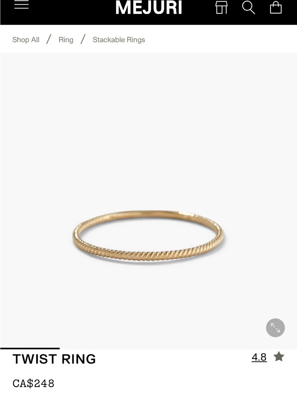 Mejuri Twist Ring 14K Gold size 7